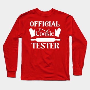 Official cookie tester; Christmas; Xmas; cookies; cookie lover; bake; baking; baker; Christmas baking; baked; pun; funny; cooking; cook; cookies; cute; rolling pin; Long Sleeve T-Shirt